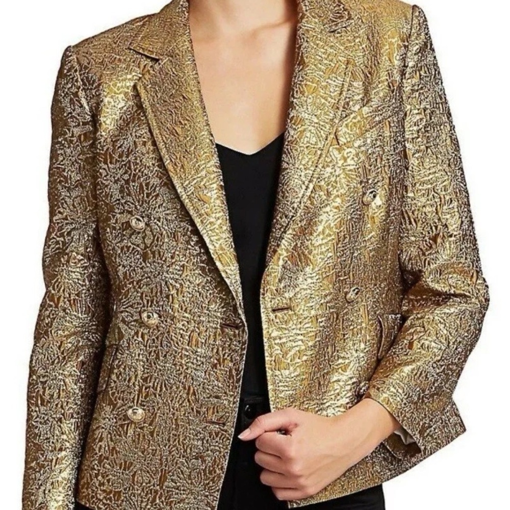 10 Crosby Derek Lam Metallic Gold Brocade Blazer Jacket Sz 38